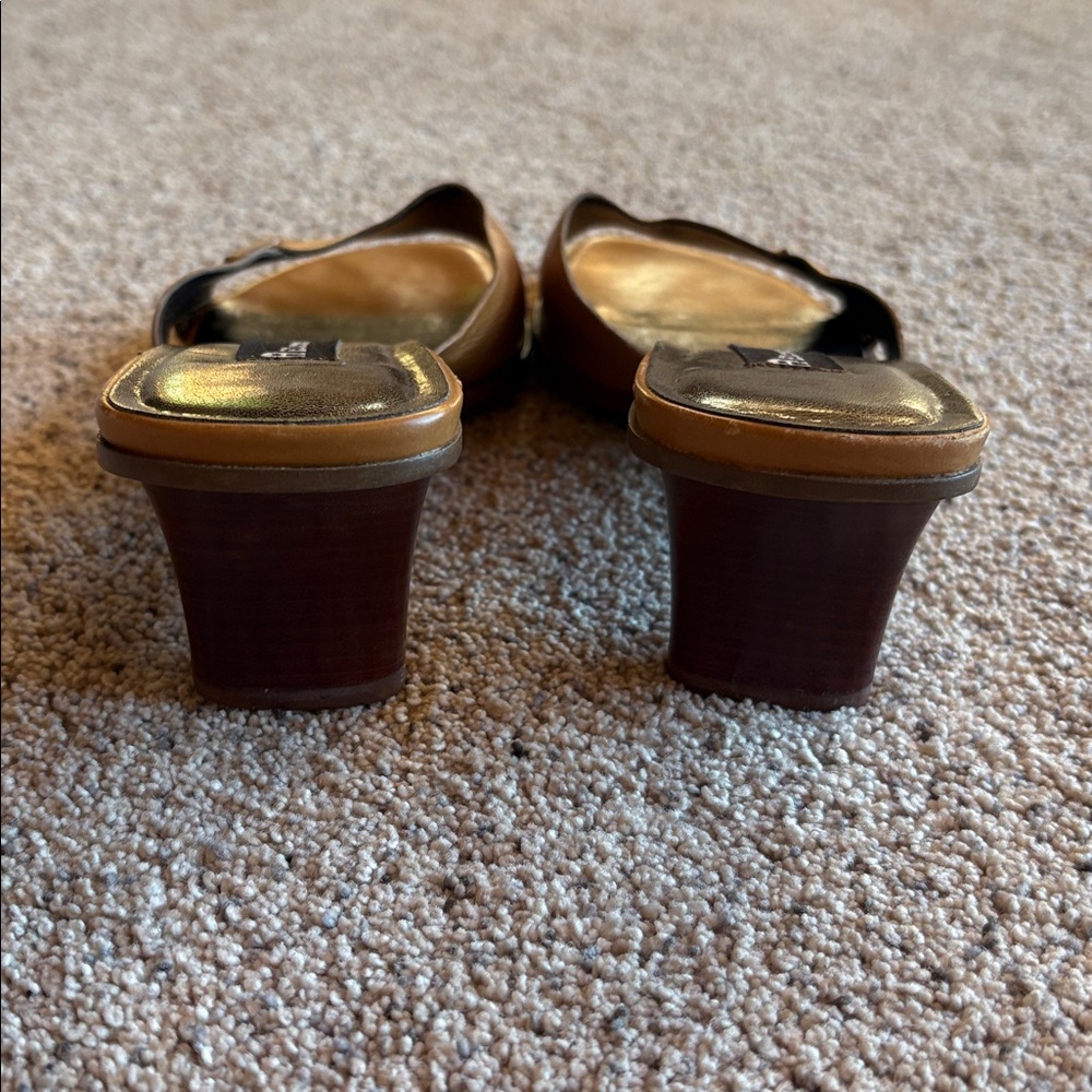 Etienne Aigner Women's Brown Leather Slides - Picture 3 of 5